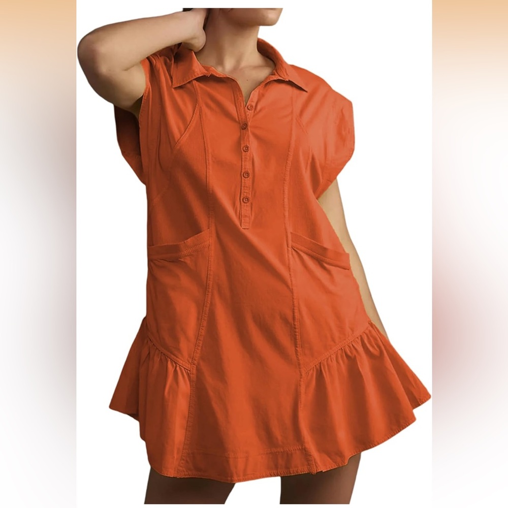 EsheSy Women's Button Down Shirt Dress Short Sleeve Mini Dress with Pockets